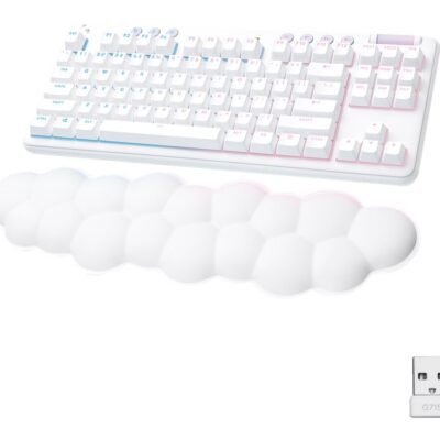 Logitech G715 Wireless Mechanical Gaming Keyboard withTactile Switches (GX Brown), and Keyboard Palm Rest - White Mist - Teclado - sin teclado numérico - retroiluminación - inalámbrico - Bluetooth, 2.4 GHz - interruptor: GX Brown Tactile