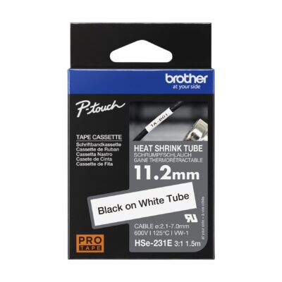 Brother HSe-231E - Negro sobre blanco - Rollo (1,12 cm x 1,5 m) 1 cinta(s) caja para colgar - cinta tubo termorretráctil - para P-Touch PT-D800, PT-E300, PT-E310, PT-E550, PT-P700, PT-P750, PT-P900, PT-P950