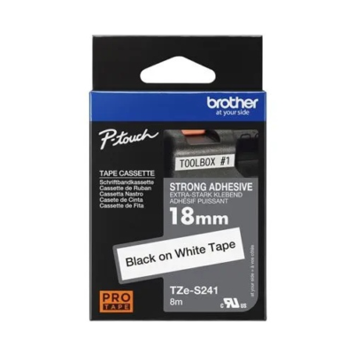 Brother TZe-S241 - Adhesivo extrarresistente - negro sobre blanco - rollo (1,8 cm x 8 m) 1 cinta(s) tipo laminado - para Brother PT-D600; P-Touch PT-1880, D450, D800, E310, E550, E800, P900, P950