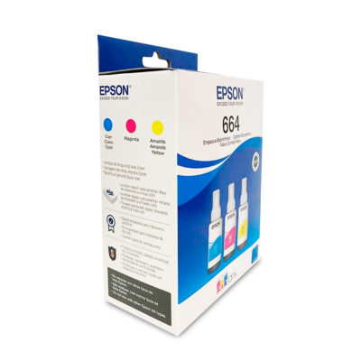 Epson T664 - Paquete de 3 - 70 ml - amarillo, cián, magenta - original - recarga de tinta - para Epson L120, L1300, L310, L380, L395, L495; EcoTank L310, L575