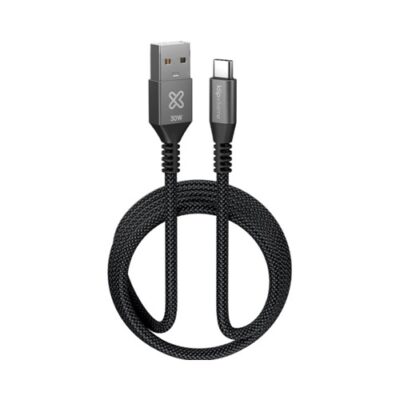 Klip Xtreme - USB cable - 24 pin USB-C - 9 pin USB Type A - 1.8 m - Black - 30W Braided Fast charging